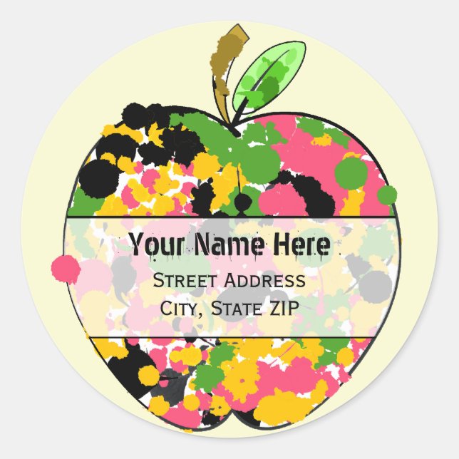 Apple Address Label - Multi Colour Paint Splatter (Front)