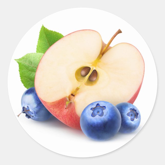Apple and blueberries classic round sticker (Front)