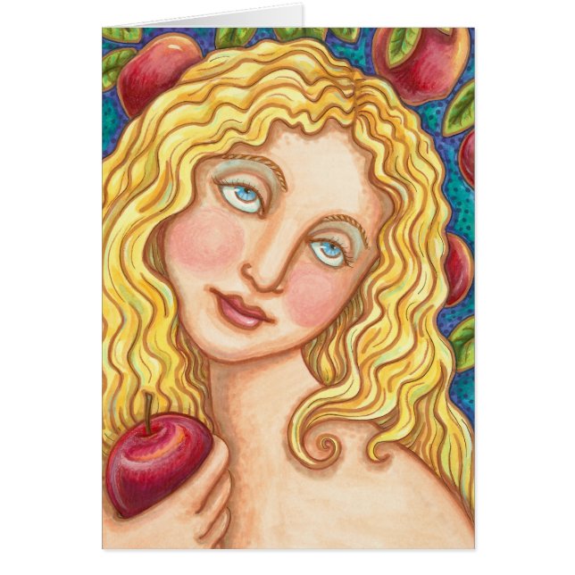APPLE AND EVE FOLK ART GREETING NOTE CARD Blank (Front)