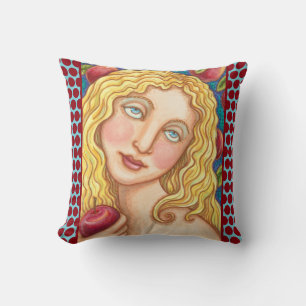 APPLE AND EVE FOLK ART PORTRAIT, THROW PILLOW Red