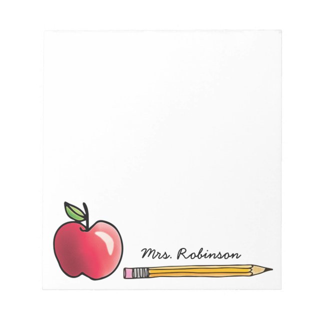 Apple and Pencil Personalised Teacher 5.5 x 6 Notepad (Front)