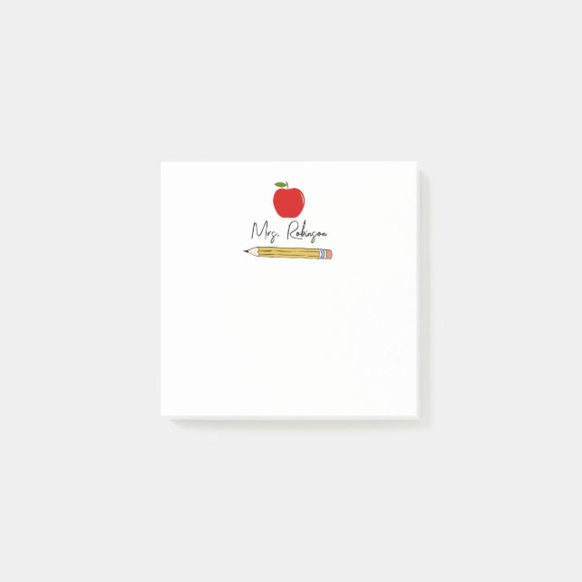 Apple and Pencil Personalised Teacher Post-it Notes (Front)