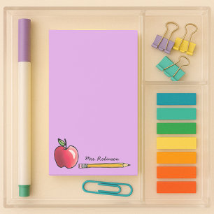 Apple and Pencil Personalised Teacher Purple 4 x 6 Post-it Notes