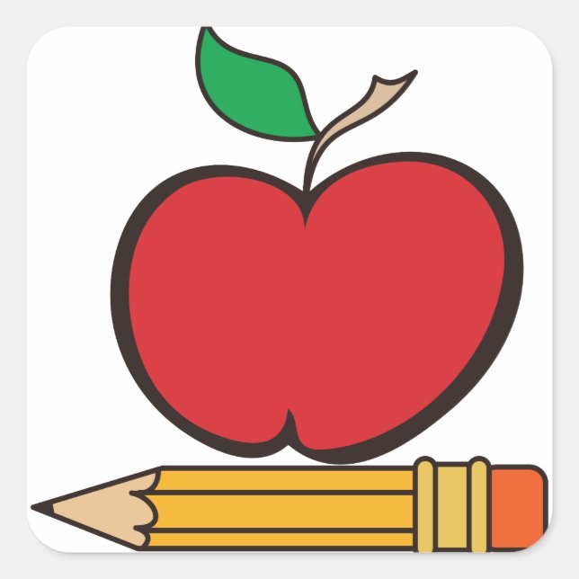 Apple and Pencil Square Sticker (Front)