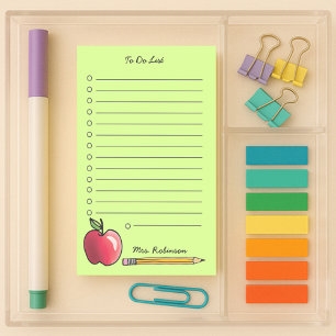 Apple and Pencil Teacher To Do List Green Post-it Notes