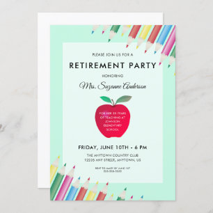 Apple and Pencils   Teacher Retirement Party Invitation