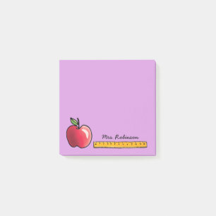 Apple and Ruler Personalised Teacher Purple 3 x 3 Post-it Notes