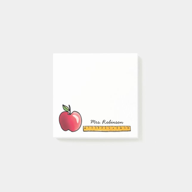 Apple and Ruler Personalised Teacher White 3 x 3 Post-it Notes (Front)
