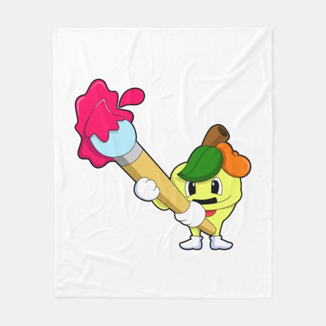 Apple as Painter with Paint brush Fleece Blanket (Front)