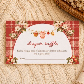 Apple Baby Shower Floral Rustic Diaper Raffle Card
