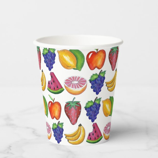 Apple Banana Lemon Lime Grapes Berry Fruit Salad Paper Cups (Front)