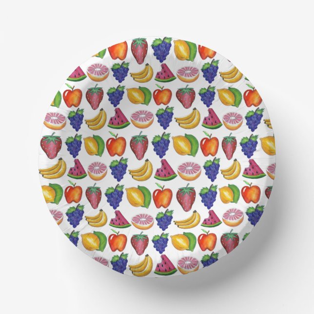Apple Banana Lemon Lime Grapes Berry Fruit Salad Paper Plate (Front)