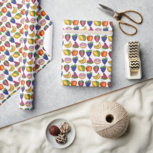 Apple Banana Lemon Lime Grapes Berry Fruit Salad Wrapping Paper