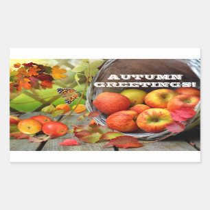 Apple Basket Autumn Greetings Rectangular Sticker
