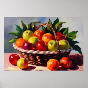 Apple Basket, still life painting, Poster