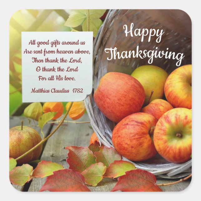 Apple Basket Thanksgiving Square Sticker (Front)