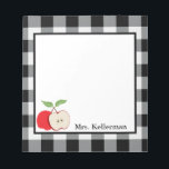 Apple Black and White Buffalo Check Teacher Name Notepad<br><div class="desc">This rustic style notepad has a border of black and white buffalo check plaid and a watercolor apple graphic on the lower left with a name to personalise. Makes a great gift for teachers!</div>