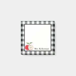 Apple Black White Buffalo Check Teacher Name 3 x 3 Post-it Notes
