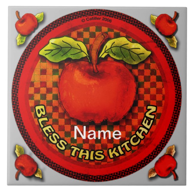 Apple Bless This Kitchen Tile (Front)