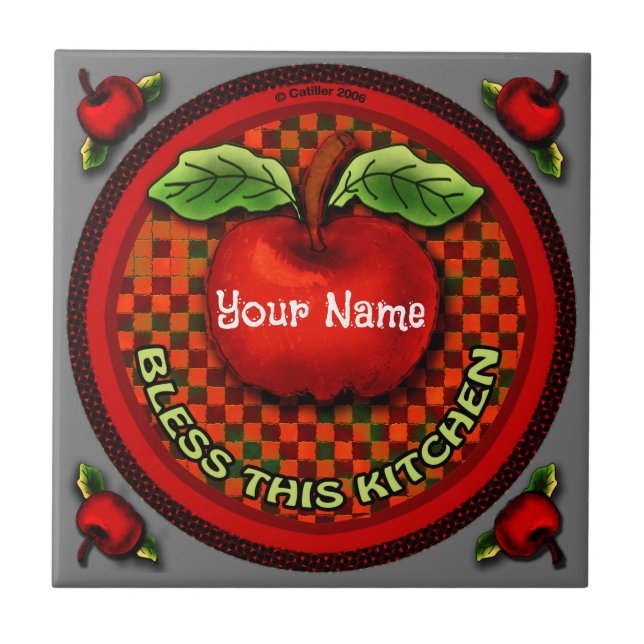 Apple Bless This Kitchen Tile (Front)