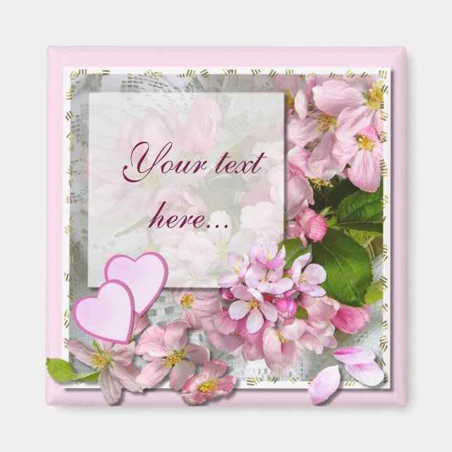 Apple Blossom and Hearts add your own text Magnet (Front)