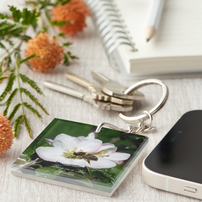 Apple Blossom & Bee Macro Photo | Acrylic Keychain (Front Right)