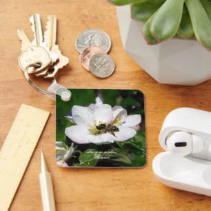 Apple Blossom & Bee Macro Photo   Keychain