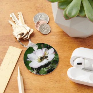 Apple Blossom & Bee Macro Photo | Keychain