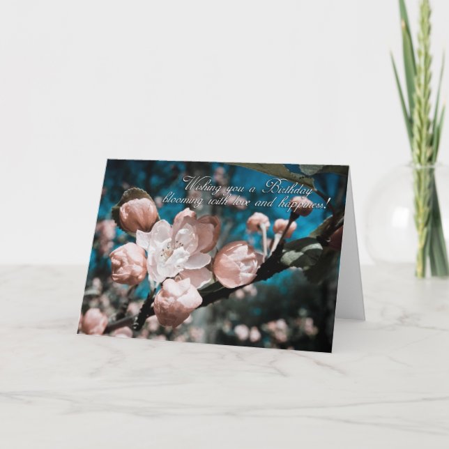 apple blossom birthday greeting card artistic (Front)