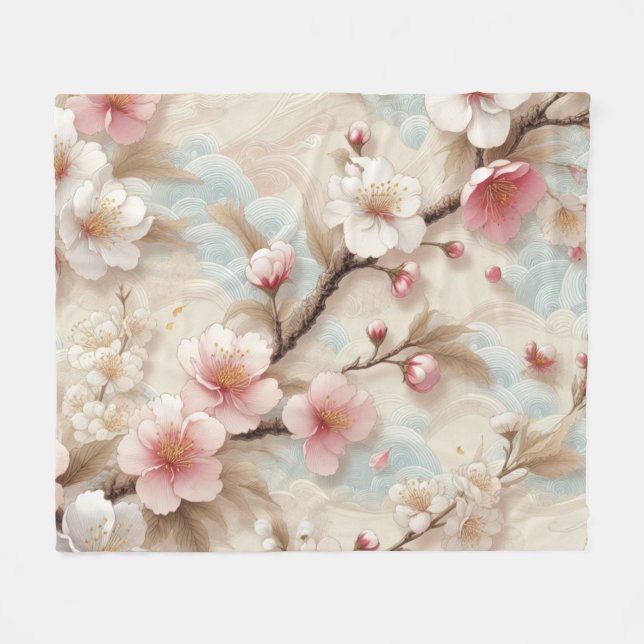 Apple Blossom Branches Fleece Blanket (Front (Horizontal))