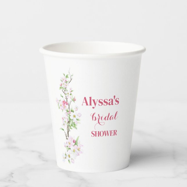 Apple Blossom Bridal Shower Personalised Paper Cups (Front)