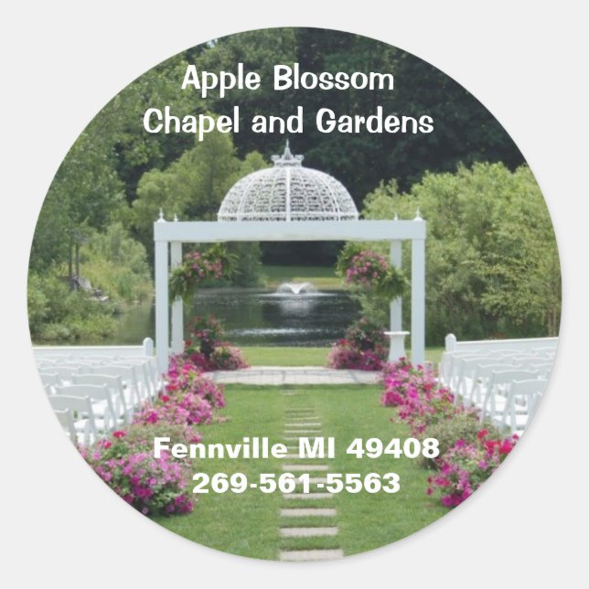 Apple Blossom Chapel and Gardens Classic Round Sticker (Front)
