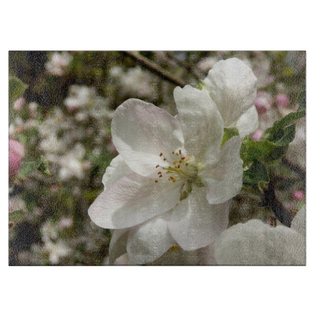 Apple Blossom Decorative Glass Chopping Board (Front)