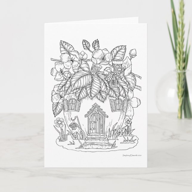Apple Blossom Fairy House Colour It Yourself Blank Card (Front)
