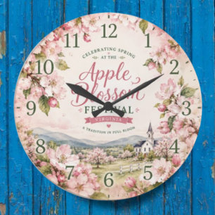 Apple Blossom Festival Virginia Spring Floral Large Clock