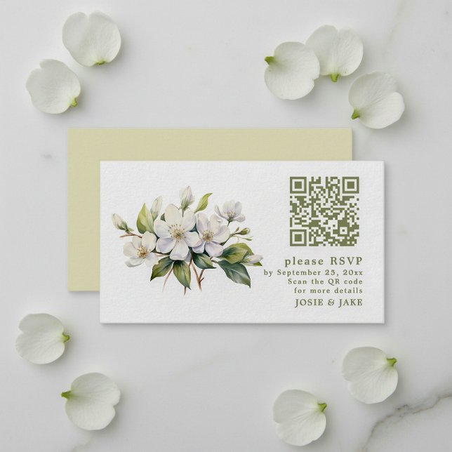 Apple Blossom flower RSVP QR Code Enclosure Card (Apple Blossom flower RSVP QR Code Enclosure Card.)