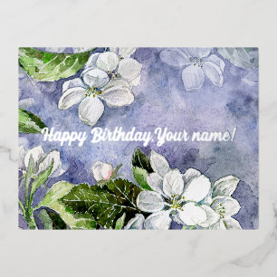 Apple blossom foil holiday postcard