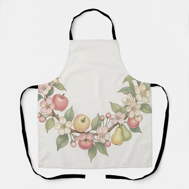 Apple Blossom Fruit Wreath Botanical  Apron (Front)
