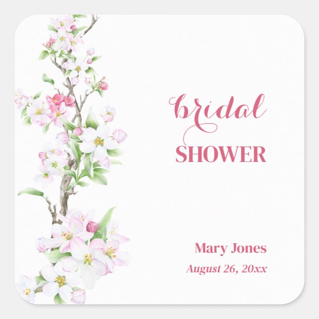 Apple Blossom Fully Customisable Bridal Shower  Square Sticker (Front)
