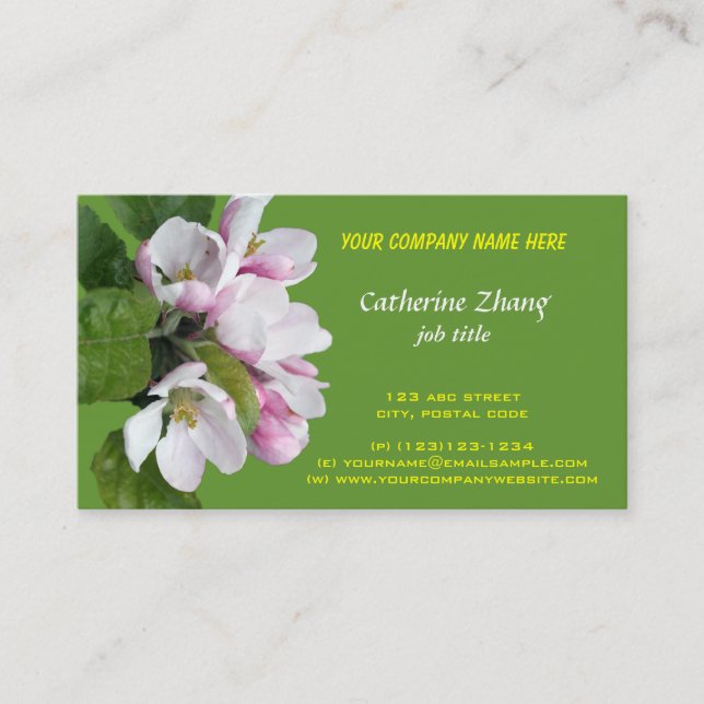 Apple blossom green business card (Front)