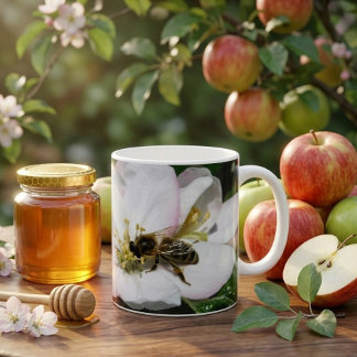 Apple Blossom & Honey Bee Macro Photo | Mug