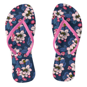Apple blossom on a dark blue jandals