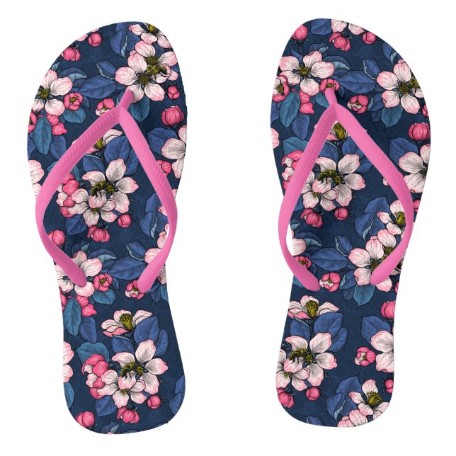 Apple blossom on a dark blue jandals (Footbed)