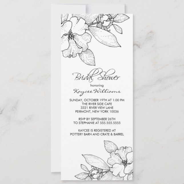 Apple Blossom on Black Bridal Shower Invitation (Front)