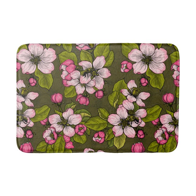 Apple blossom on dark green bath mat (Front)