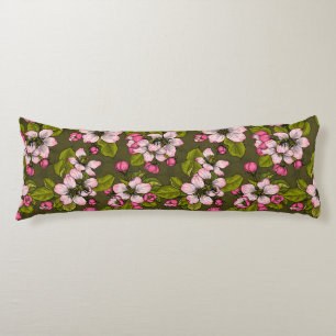 Apple blossom on dark green body cushion
