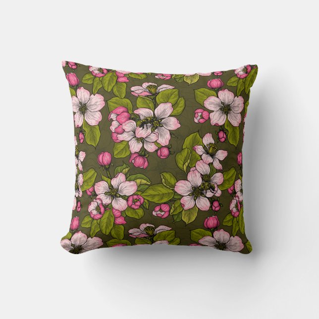 Apple blossom on dark green cushion (Front)