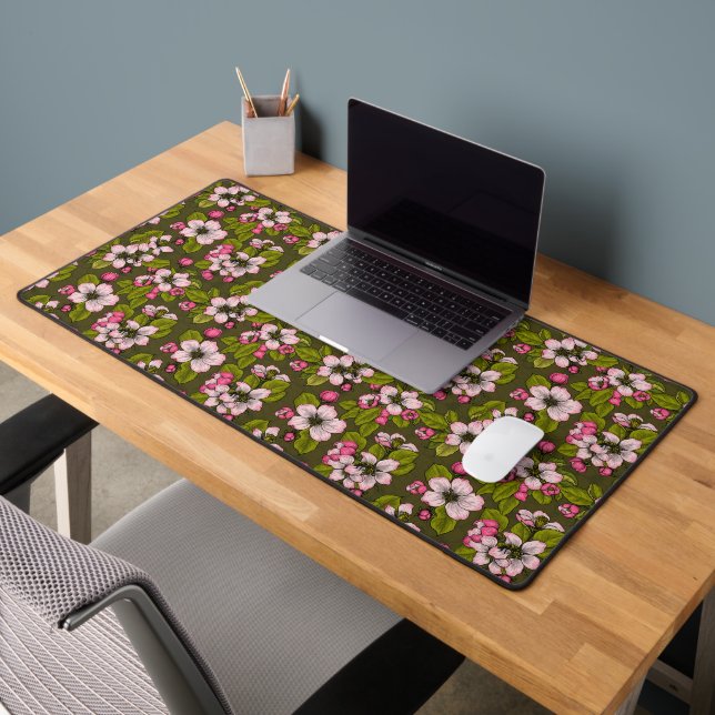 Apple blossom on dark green desk mat (Office 2)