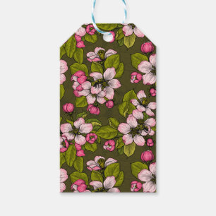 Apple blossom on dark green gift tags