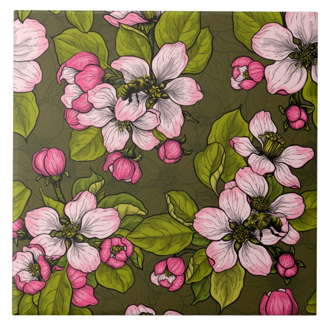 Apple blossom on dark green tile (Front)